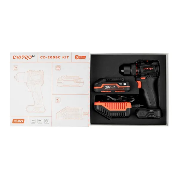 Аккумуляторная дрель-шуруповерт Dnipro-M CD-200BC KIT(АКБ+ЗУ) в наличии