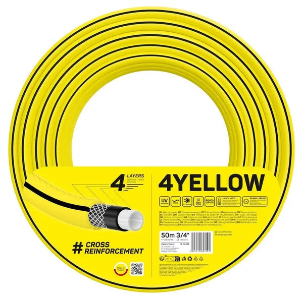 Шланг садовий Cellfast 4YELLOW 3/4" 50м 4 шари до 20бар -10…+50°C