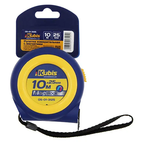 Рулетка измерительная 10м×25мм двухсторонняя с магнитным наконечником автостоп Kubis 05-01-3125 цена в Украине