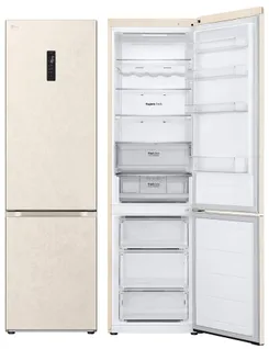 Холодильник LG с нижн. мороз., 203x60х68, холод.отд.-277л, мороз.отд.-110л, 2дв., E, NF, инв., диспл внешн., зона св-ти, бежевый фото