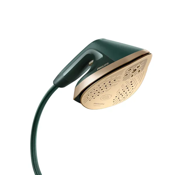 Купить Гладильная система Philips Series 6000, 1800Вт, 1100мл, паровой удар -90гр, постоянный пар - 40гр, верт. Отпаривание+ доска, керам. подошва, темно зеленый