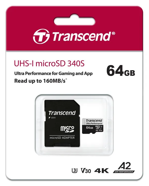 Карта пам'яті Transcend microSD  64GB C10 UHS-I U3 A2 R160/W80MB/s + SD