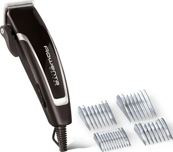 Машинка для стрижки Rowenta Driver, от сети, роторный мотор, насадок-4, титан.напыл., черный цена в Украине