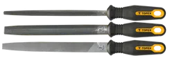 Напильники по металлу TOPEX, набор 3шт (06A721, 06A722, 06A725), рукоятка двухкомпонентная, 200мм фото