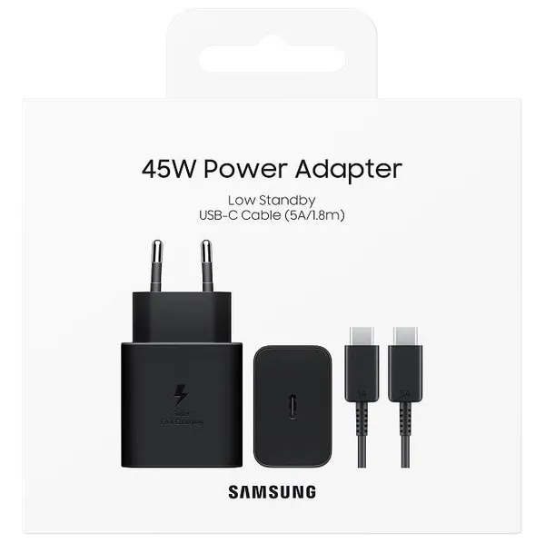 Зарядное устройство сетевое Samsung 45Вт USB-С PD PPS, кабель USB-C > USB-C, 1.8м, черный