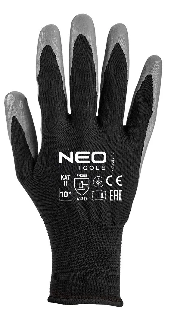 Перчатки рабочие Neo Tools комплект 12шт, полиэстер с нитриловым покрытием, р.11, серо-черный цена в Украине