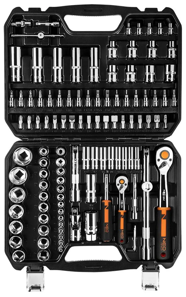 Набір інструментів Neo Tools, набір торцевих головок, 110 шт, 1/2", 1/4", CrV, кейс фото №3