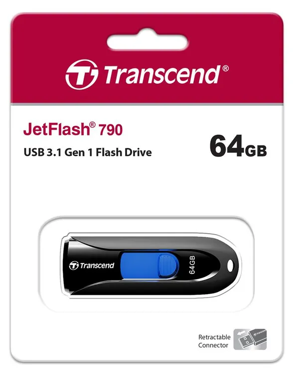 Накопичувач Transcend  64GB USB 3.1 Type-A JetFlash 790 Чорний