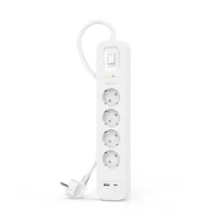 Удлинитель-фильтр сетевой Belkin 4хТип F, 3x1.5мм кв, 16А, USB-A/USB-C 18Вт, защитой от перенапряжения, 2м, белый фото