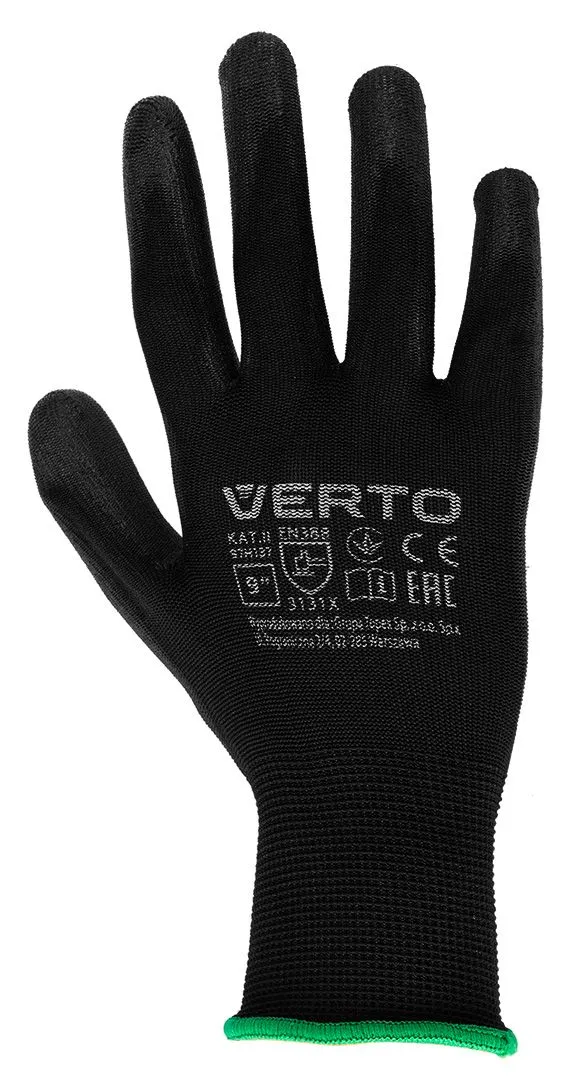 Купить Перчатки рабочие Verto, полиуретановое покрытие, р.8, черный