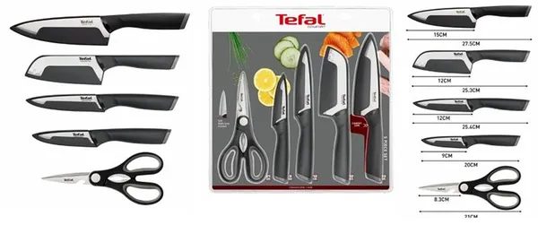 Набор ножей Tefal Comfort, 5 предметов, нержавеющая сталь, пластик, черный