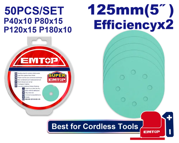 Набір шліфувальних дисків EMTOP ESPR125050, 50 шт.