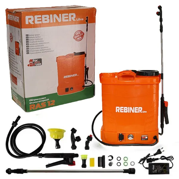 Акумуляторний обприскувач ємність 12 літрів Rebiner RAS-12