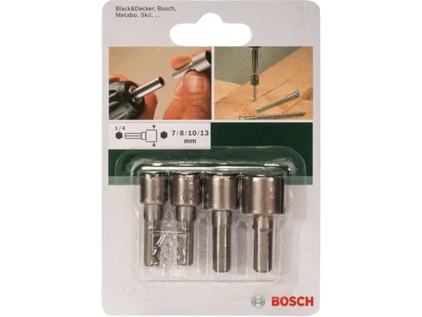 Головки торцевые Bosch 1/4", набор 4шт, 7,8,10,13мм цена в Украине