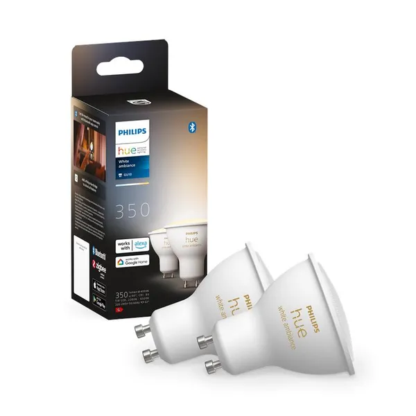 Лампа умная Philips Hue GU10, 5W(50Вт), 2200K-6500K, Tunable white, ZigBee, Bluetooth, диммирование, 2шт