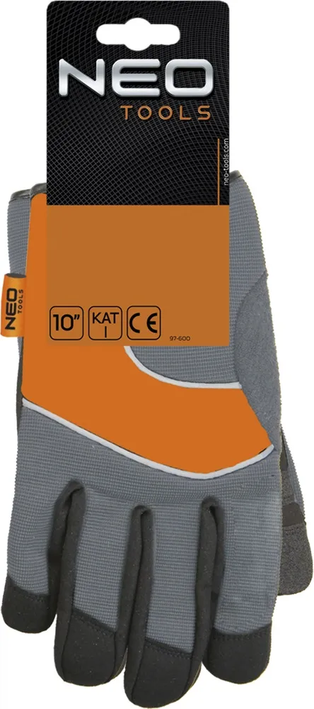 Перчатки рабочие Neo Tools, высококачественная синтетическая кожа, р.10, серый цена в Украине