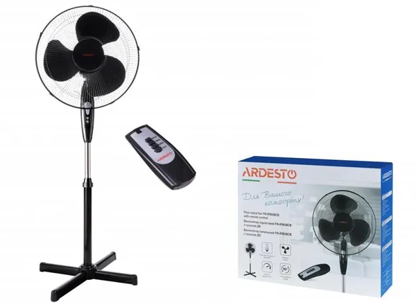 Вентилятор ARDESTO підлоговий, 40см, 45Вт, пульт ДК, опора хрестовина, чорний
