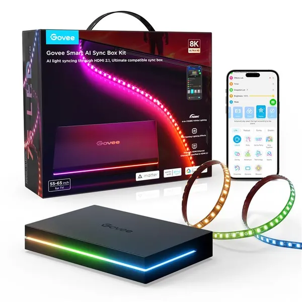 Набор адаптивной подсветки Govee H8604 Govee AI Sync Box Kit 2  55-65', RGBWIC, WI-FI/Bluetooth, чорний