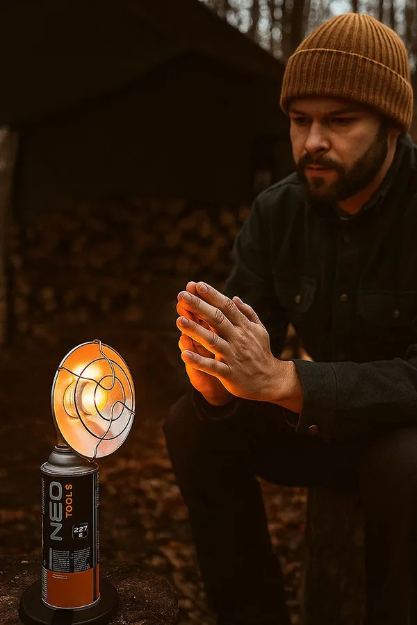 Обогреватель газовый туристический Neo Tools, 92г/час, картриджный, регулятор, пьезоподжиг, черный цена в Украине