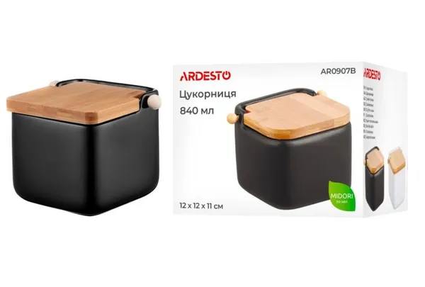 Цукорниця Ardesto Midori 12х12х11см, 840мл, кераміка, бамбук, чорна