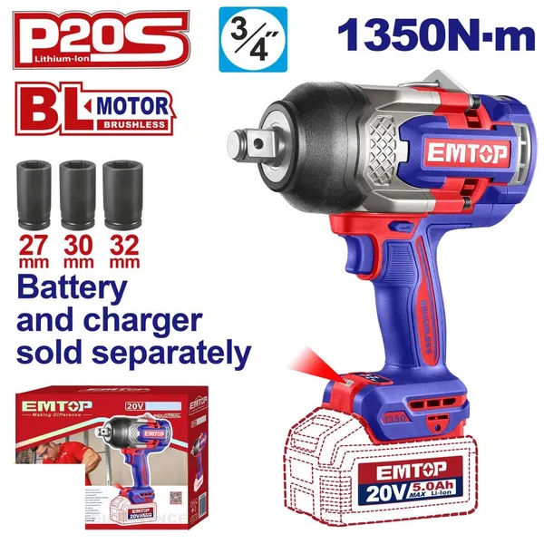 Гайковерт аккумуляторный EMTOP ECIWL201351 (без АКБ и ЗУ)