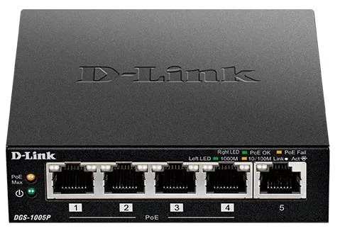 Коммутатор D-Link DGS-1005P 5xGE (4xPoE, 1xUplink), 60W