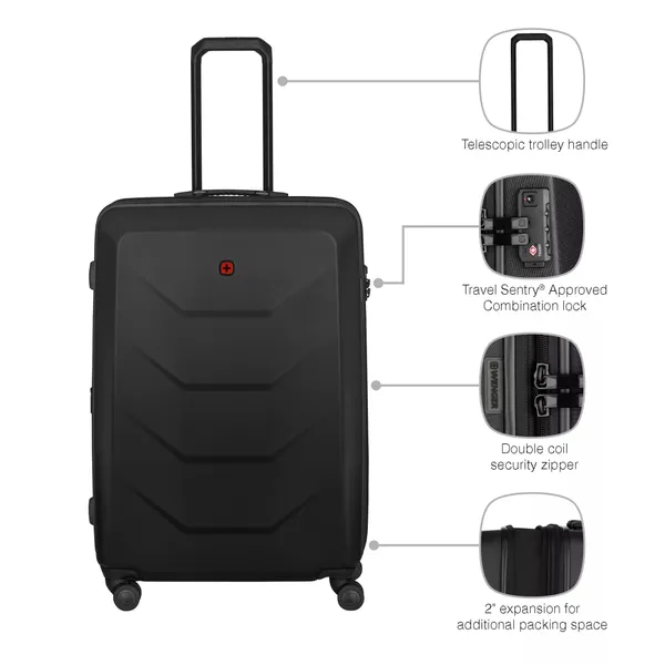 Чемодан Wenger, Prymo, большой, пластик, 4 колеса, черный