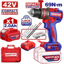 Дрель-шуруповерт аккумуляторный EMTOP ECIDL426981 (АКБ + ЗУ) фото