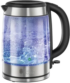 Электрочайник Russell Hobbs Glass, 1.7л, стекло, подсветка, серебристо-черный фото