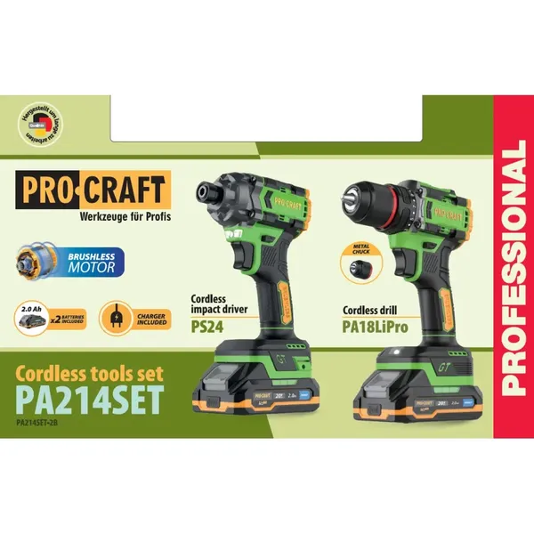 Набор аккумуляторного шуруповерта и винтоверта Procraft PA214SET (2 АКБ) цена в Украине