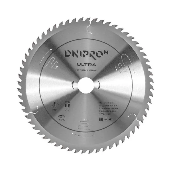 Пильный диск Dnipro-M ULTRA 255 мм 30 25.4 65Mn 60Т (по дереву, ДСП) фото №1