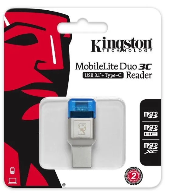 Кардридер Kingston USB 3.1 Type-A + Type-C > microSD Серебристый