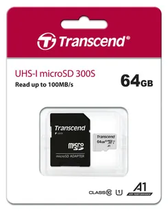 Карта пам'яті Transcend microSD  64GB C10 UHS-I R100/W20MB/s + SD фото