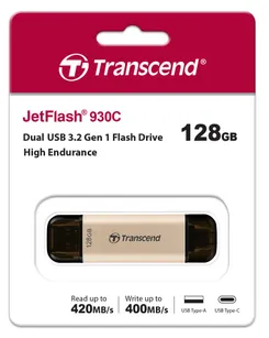 Накопитель Transcend 128GB USB 3.2 Type-A + Type-C JetFlash 930 R420/W400MB/s Чёрный фото