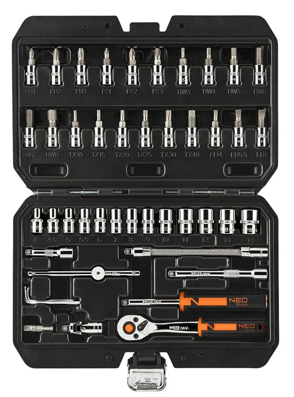 Набір інструментів Neo Tools, набір торцевих головок, 46 шт, 1/4", CrV, кейс фото №4