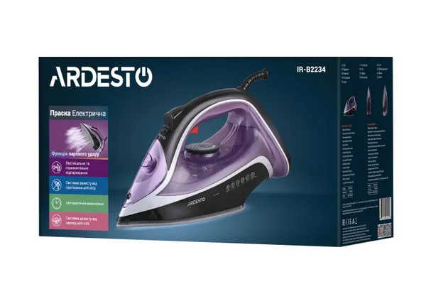 Утюг Ardesto IR-B2234, 2400Вт, 350мл, паровой удар-120гр, керам. подошва, феолетово-чёрный купить в Украине