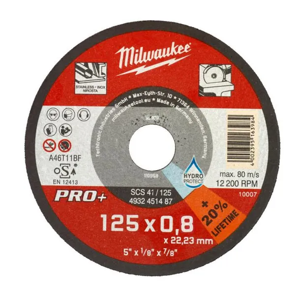 Диск отрезной Milwaukee Pro+ по металлу, 125х0.8х22.2мм