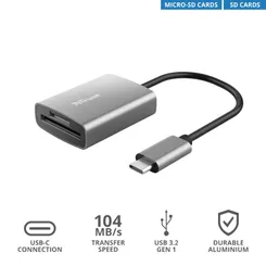 Кардрідер Trust Dalyx USB-С > SD/microSD, Алюміній, 0.08м, Сірий фото