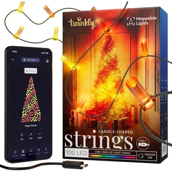 Гирлянда Smart LED Twinkly Strings Candle RGB 100 IP20 6м USB-C кабель зеленый
