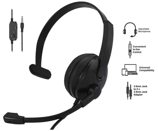 Гарнітура ПК моно On-ear 2E CH12 mini-jack, omni-mic, 1.2м, чорний