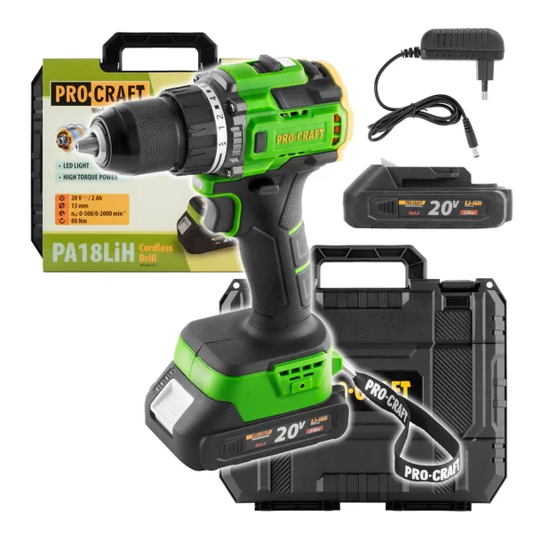 Безщітковий акумуляторний шуруповерт Procraft PA18 LiH в кейсі (1 АКБ 2 А/год)