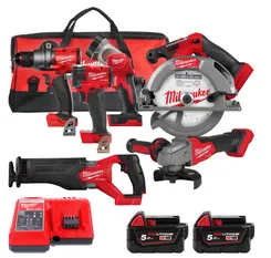 Набір з 6 інструментів безщіткових акумуляторних M18 FPP6H3-502B MILWAUKEE (дриль-шуруповерт M18 FPD3-0X, гайкокрут M18 FIW2F12- фото