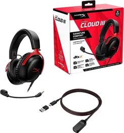 Гарнітура ігрова HyperX Cloud III, mini-jack/USB-A/USB-C, 1.2м/1.3м, чорно-червоний фото