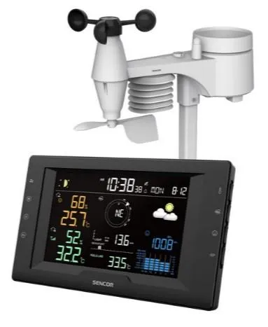 Метеостанция Sencor, внутр/наруж измерение, от сети/CR2032x1+AAx3темп-ра, влажность, время, прогноз погоды, атм. давление, скор. ветра, чёрный