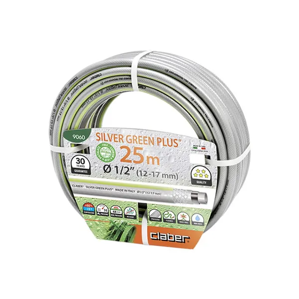 Шланг поливальний 1/2" 25м Silver Green Plus, сірий з салатовою полосою