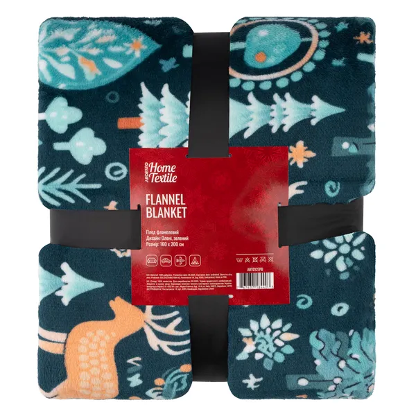 Плед ARDESTO Christmas Flannel 160х200см, 100% полиэстер, олени, зеленый