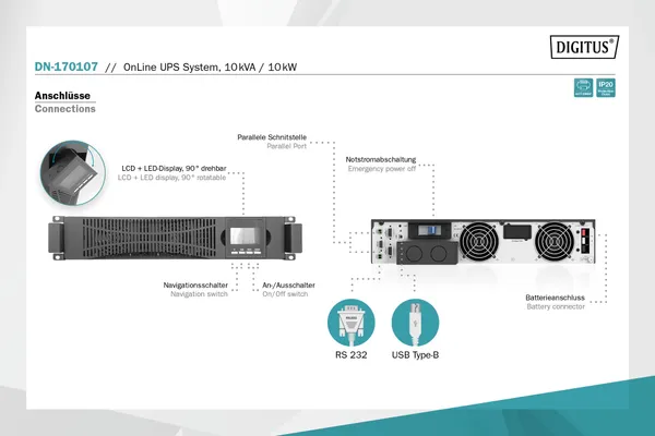 Силовий блок Digitus Power Module, 10kVA/10kW, LCD, Hardwire In/Out, RS232, USB, Rack/Tower відгуки