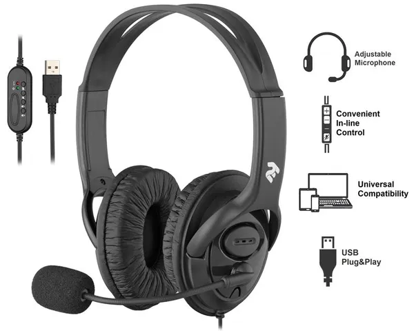 Гарнітура ПК стерео Over-ear 2E CH13 USB, omni-mic, 2м, чорний