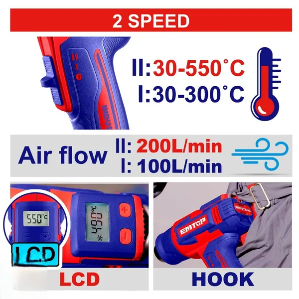 Фен технический аккумуляторный EMTOP EHGN200318 цена в Украине