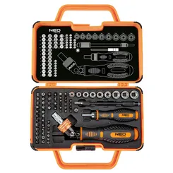 Набір біт з бітотримачем Neo Tools, 1/4", 69шт, 55 біт, 9 торцевих головок фото